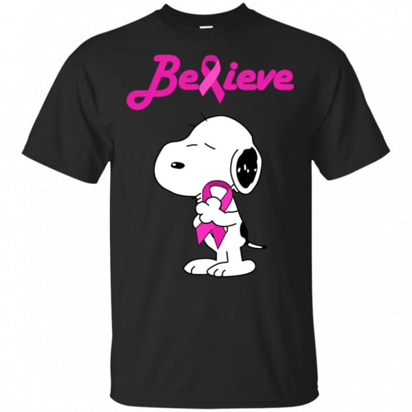 Snoopy: Believe Breast Cancer Pink Awareness Shirt, Hoodie, Tank 3