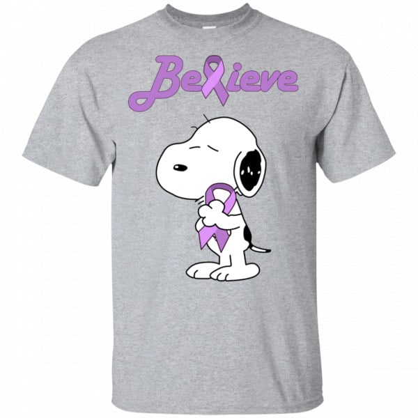 Snoopy: Believe All Cancers Lavender Awareness Shirt, Hoodie, Tank 3