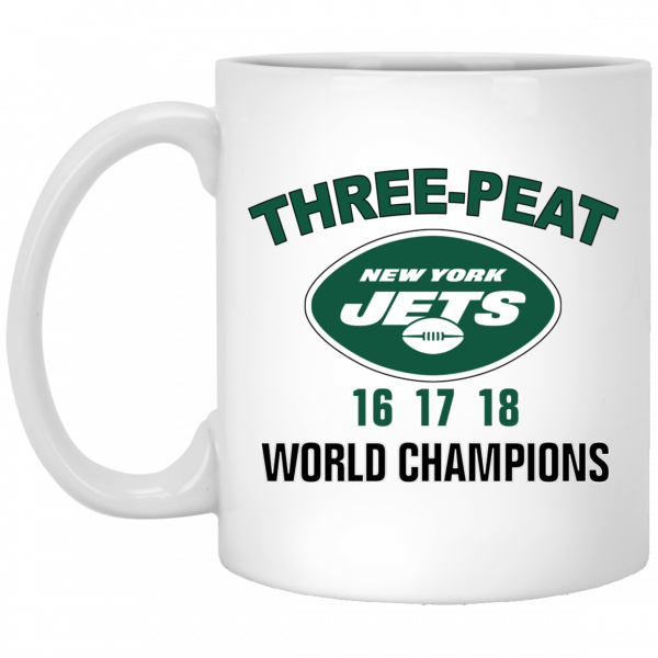 New York Jets Three Peat 16 17 18 World Champions Mug 3